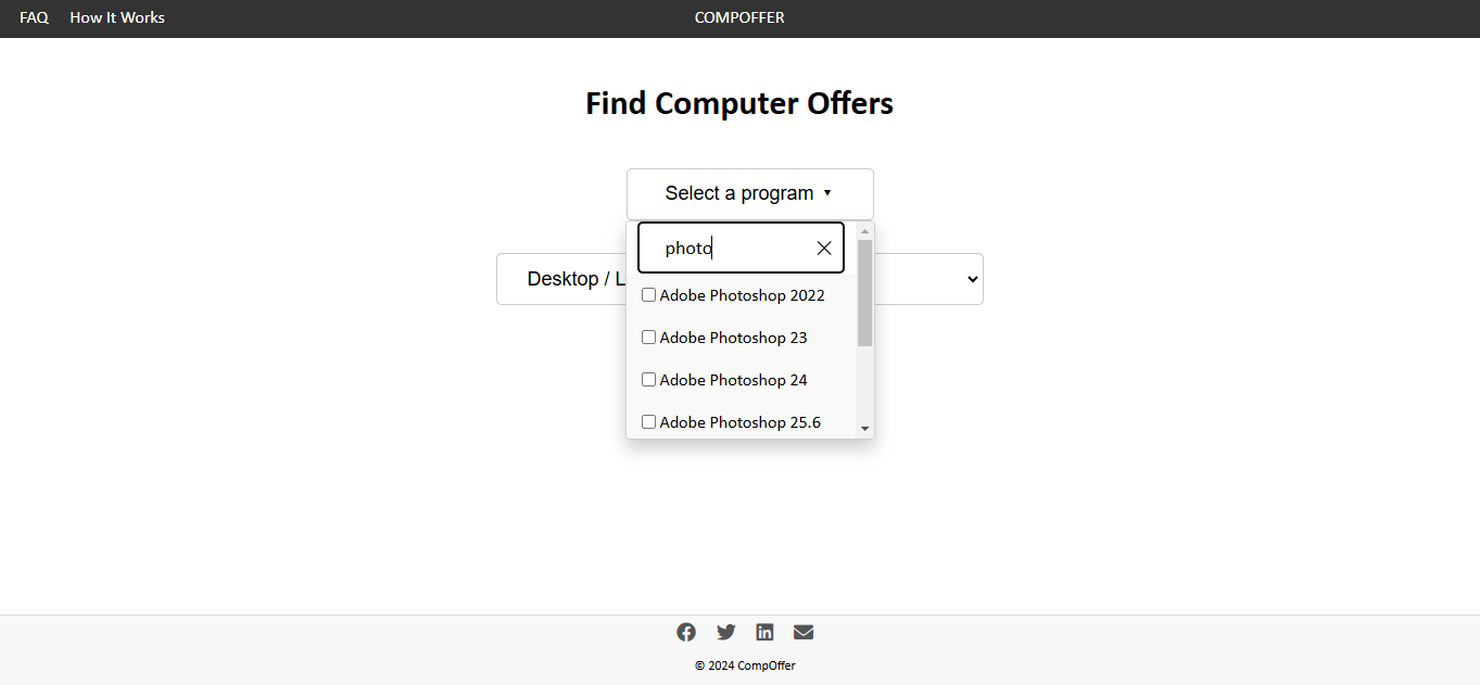 CompOffer program search dropdown with search bar